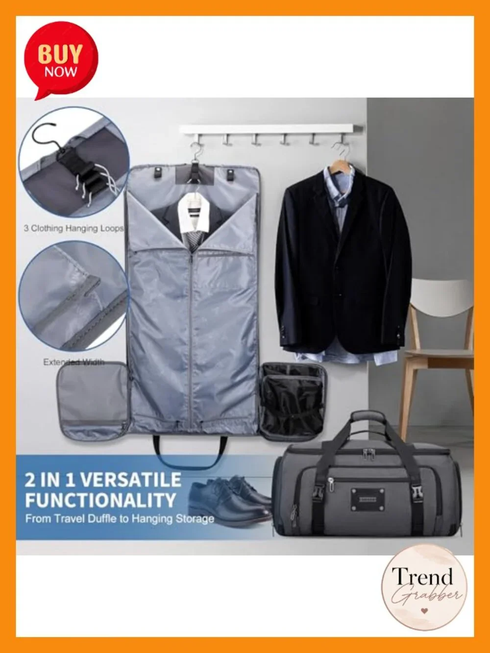 Convertible 48L Garment Duffel Bag with Anti-Wrinkle Suit Protection
